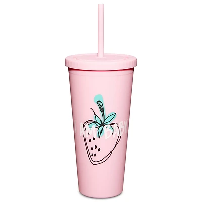 I Am Baby Pink Strawberry Cup With Straw