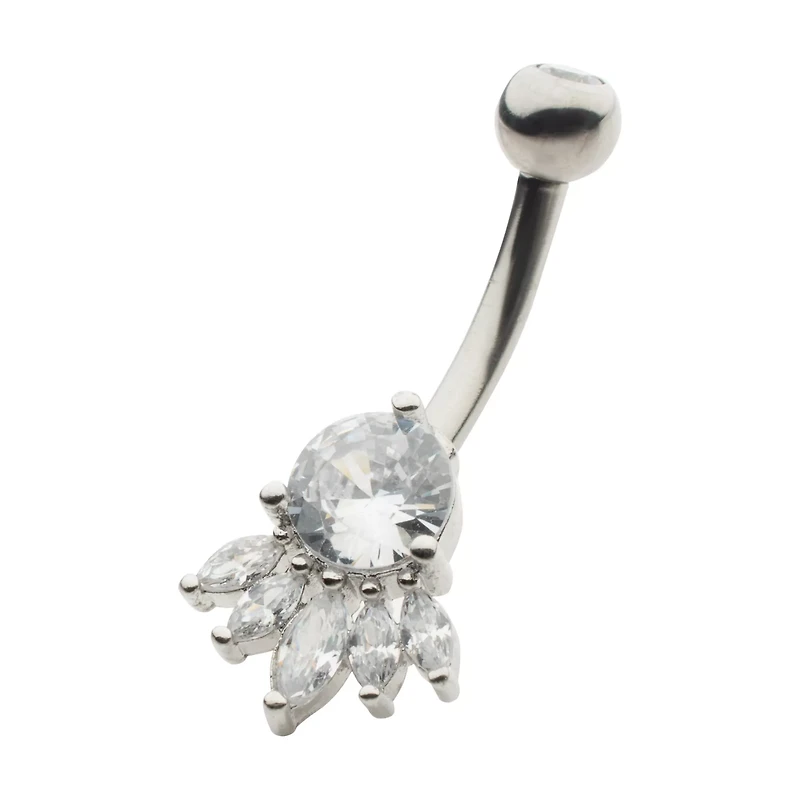 CZ Silvertone Multi Gem Belly Ring - 14 Gauge