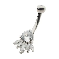 CZ Silvertone Multi Gem Belly Ring - 14 Gauge