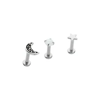 Multi-Pack Opal-Effect Moon and Star Cartilage Earrings 3 Pack - 18 Gauge