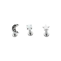 Multi-Pack Opal-Effect Moon and Star Cartilage Earrings 3 Pack - 18 Gauge