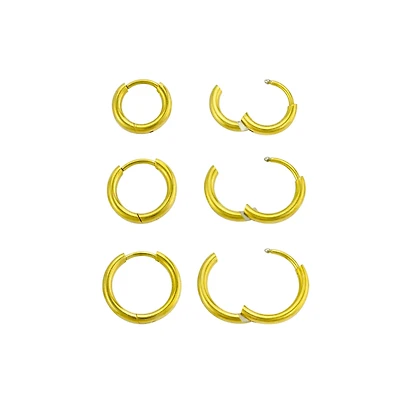 Multi-Pack Graduated Size Goldtone Huggie Hoop Earrings - 3 Pair