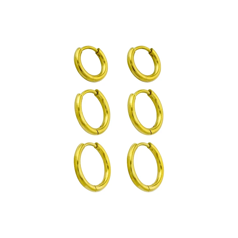 Multi-Pack Graduated Size Goldtone Huggie Hoop Earrings - 3 Pair