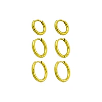 Multi-Pack Graduated Size Goldtone Huggie Hoop Earrings - 3 Pair