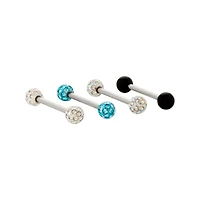 Multi-Pack Pave CZ Black and Blue Barbells 4 Pack - 14 Gauge