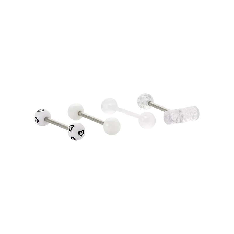 Multi-Pack Silver and Clear Glitter Pill Barbells 4 Pack - 14 Gauge