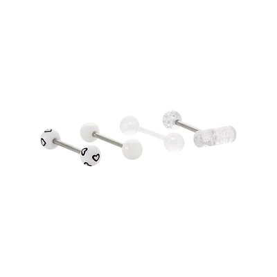 Multi-Pack Silver and Clear Glitter Pill Barbells 4 Pack - 14 Gauge