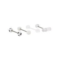Multi-Pack Silver and Clear Glitter Pill Barbells 4 Pack - 14 Gauge