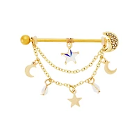 CZ Celestial Chain Dangle Industrial Barbell - 14 Gauge