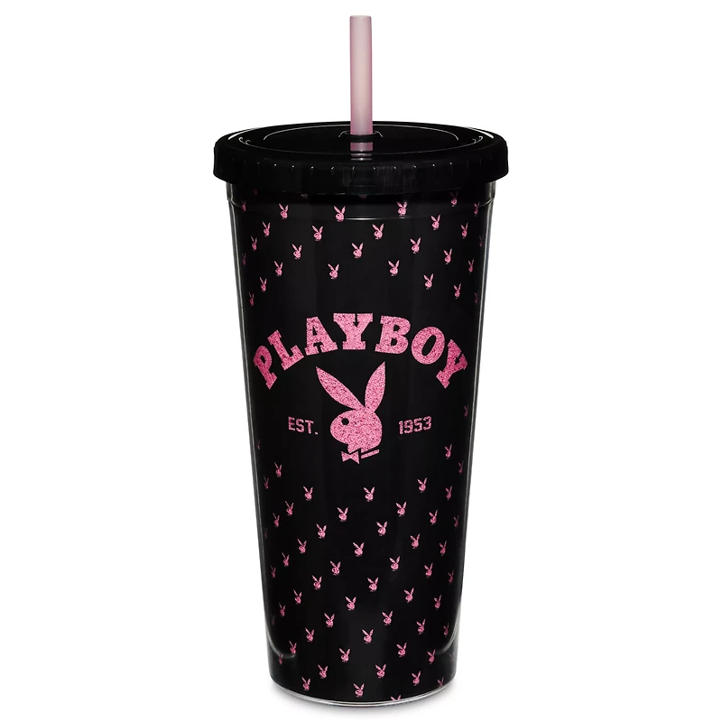 Playboy Glitter Cup with Straw - 20 oz.