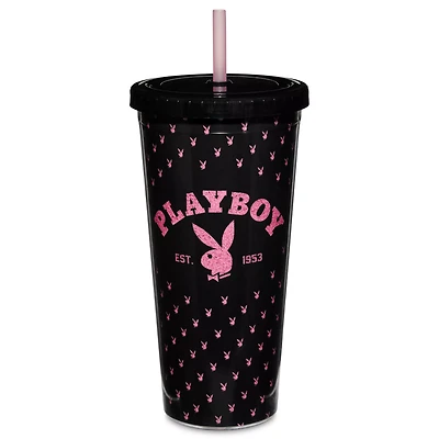 Playboy Glitter Cup with Straw - 20 oz.