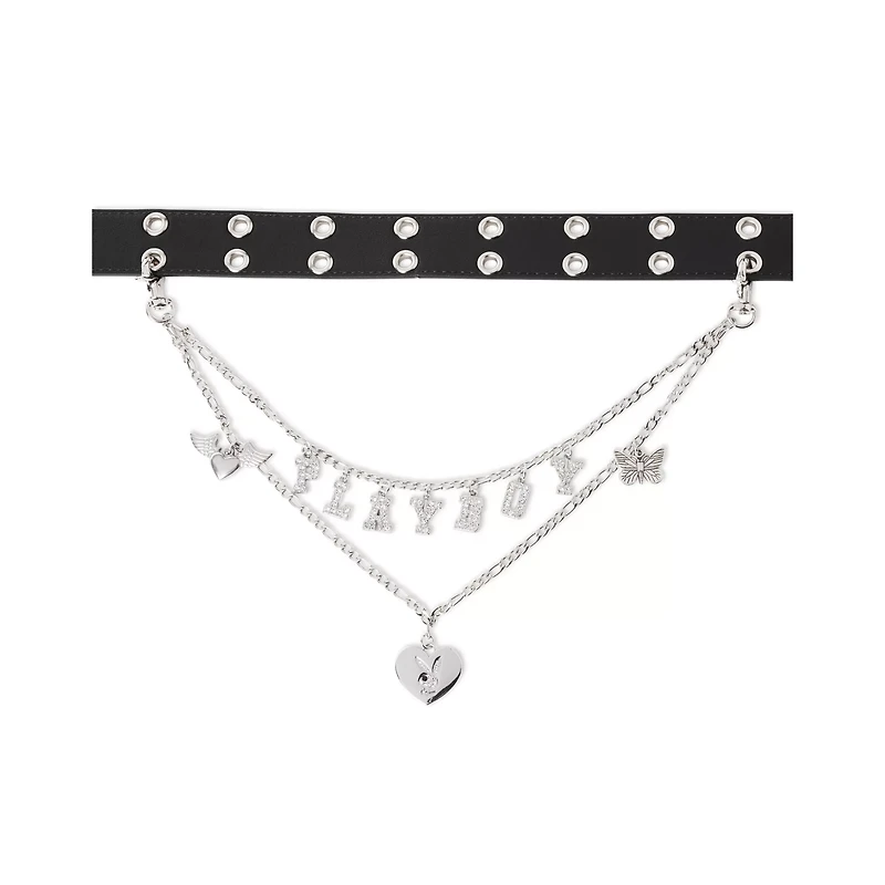 Black Playboy Bunny Rhinestone Chain Belt