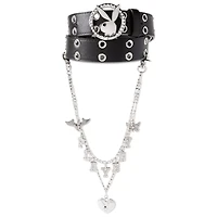 Black Playboy Bunny Rhinestone Chain Belt