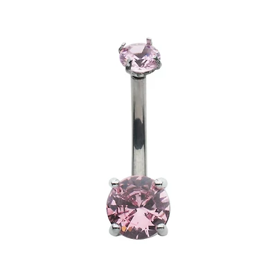 CZ Pink Double Gem Belly Ring - 14 Gauge