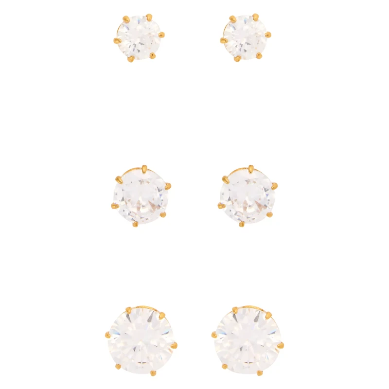 Multi-Pack Round CZ Goldtone Stud Earrings - 3 Pair