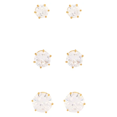 Multi-Pack Round CZ Goldtone Stud Earrings - 3 Pair