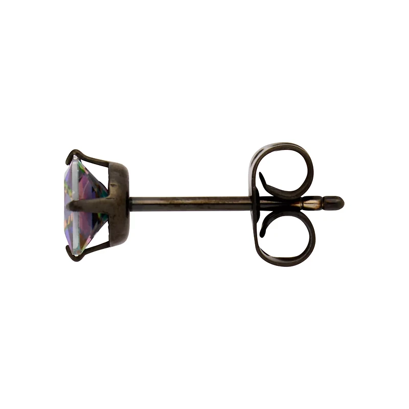 Iridescent Oil Slick Square CZ Stud Earrings