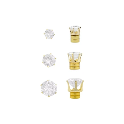 Multi-Pack CZ Hexagon Goldtone Magnetic Fake Stud Earrings - 3 Pair