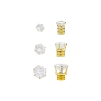 Multi-Pack CZ Hexagon Goldtone Magnetic Fake Stud Earrings - 3 Pair