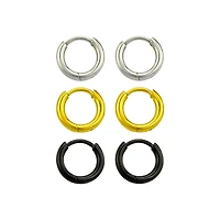 Multi-Pack Silvertone Goldtone Black Huggie Hoop Earrings - 3 Pair