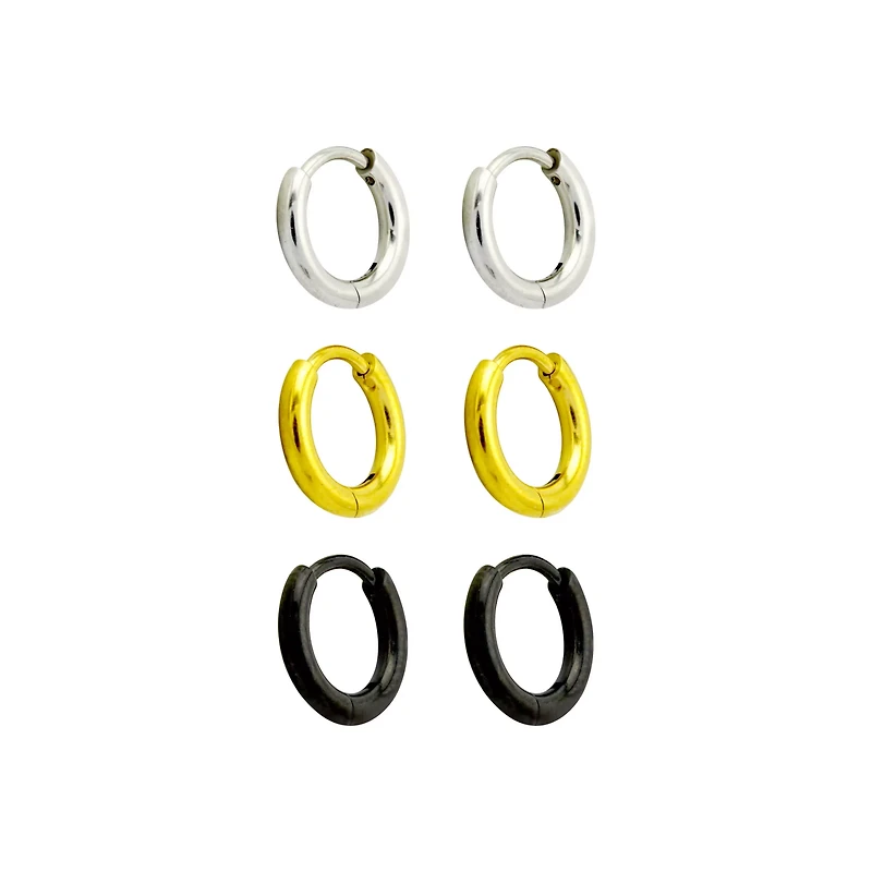 Multi-Pack Silvertone Goldtone Black Huggie Hoop Earrings - 3 Pair
