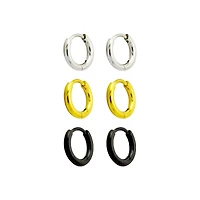 Multi-Pack Silvertone Goldtone Black Huggie Hoop Earrings - 3 Pair