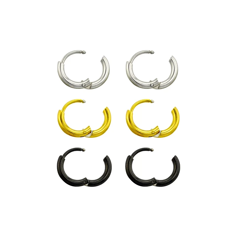 Multi-Pack Silvertone Goldtone Black Huggie Hoop Earrings - 3 Pair