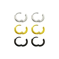 Multi-Pack Silvertone Goldtone Black Huggie Hoop Earrings - 3 Pair