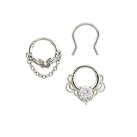 Multi-Pack Silver Ornate Septum Rings 3 Pack - 16 Gauge