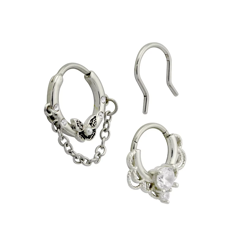 Multi-Pack Silver Ornate Septum Rings 3 Pack - 16 Gauge