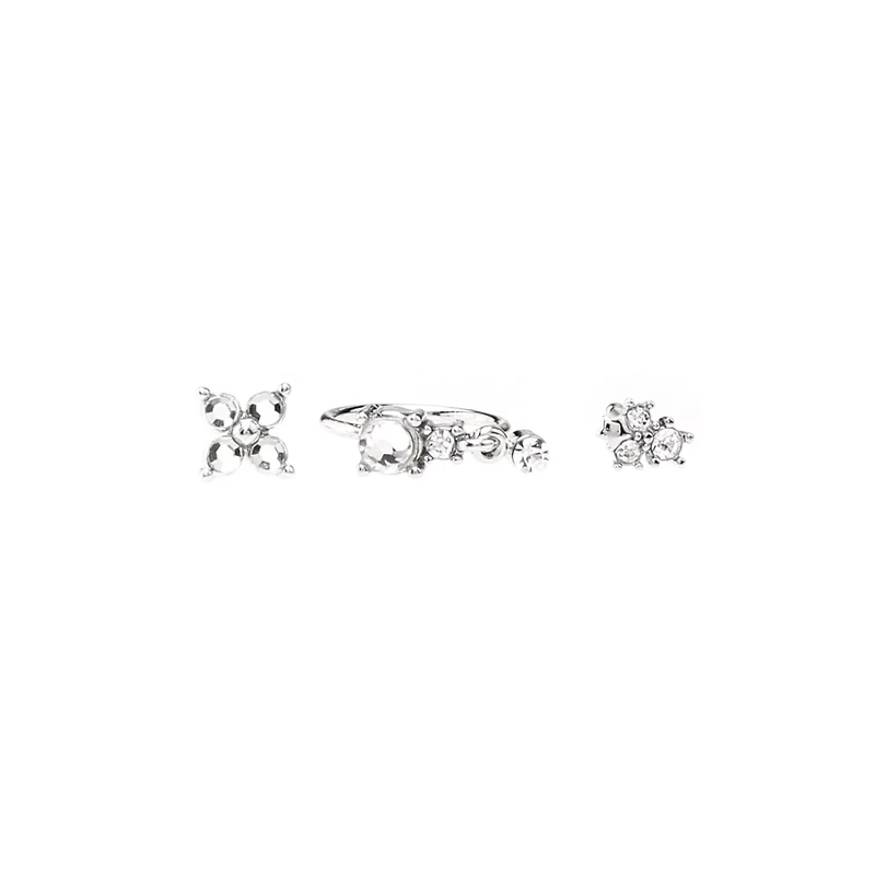 Multi-Pack Silver and CZ Cluster L-Bend Nose Hoop Pins 3 Pack - 20 Gauge