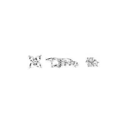 Multi-Pack Silver and CZ Cluster L-Bend Nose Hoop Pins 3 Pack - 20 Gauge