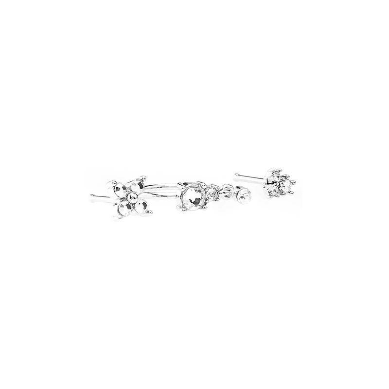 Multi-Pack Silver and CZ Cluster L-Bend Nose Hoop Pins 3 Pack - 20 Gauge