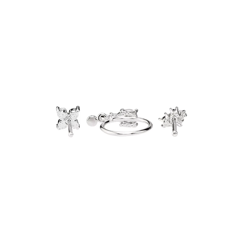 Multi-Pack Silver and CZ Cluster L-Bend Nose Hoop Pins 3 Pack - 20 Gauge