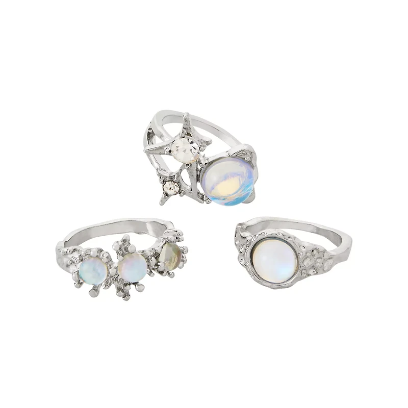 Multi-Pack CZ Opal-Effect Celestial Rings - 3 Pack
