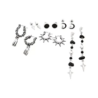 Multi-Pack Silver and Black Spiked Celestial Earrings - 6 Pack