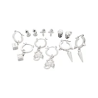 Multi-Pack Silver Skull Scorpion and Dice Stud and Huggie Hoop Earrings - 6 Pack