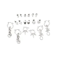 Multi-Pack Silver Grunge Earrings - 9 Pack
