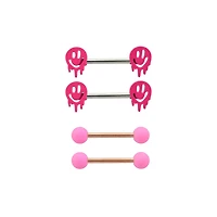 Multi-Pack Pink Drip Smiley Face Barbells 4 Pack - 14 Gauge