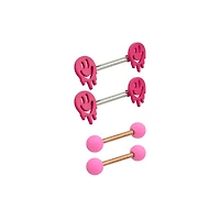 Multi-Pack Pink Drip Smiley Face Barbells 4 Pack - 14 Gauge