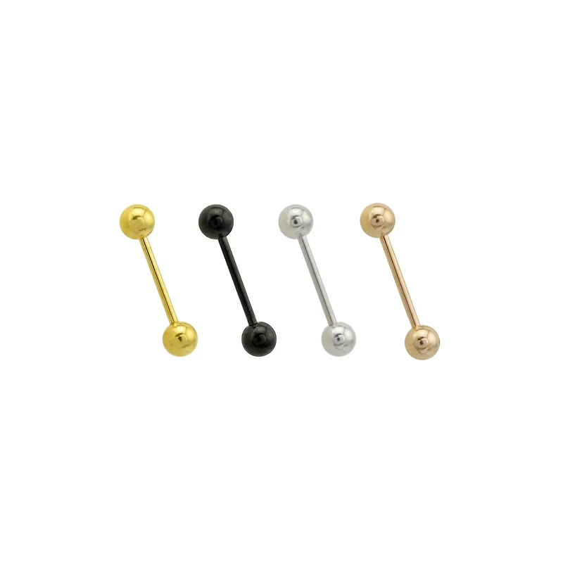 Multi-Pack Goldtone Black Silvertone Rose Goldtone Barbells 4 Pack - 14 Gauge