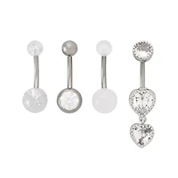 Multi-Pack CZ Glow in the Dark and Glitter Belly Rings 4 Pack - 14 Gauge