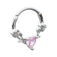 Pink Heart CZ Rose Hinged Septum Ring - 16 Gauge