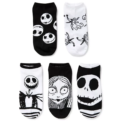 Multi-Pack Black and White Jack Skellington and Sally No Show Socks 5 Pack - The Nightmare Before Christmas