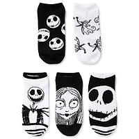 Multi-Pack Black and White Jack Skellington and Sally Ankle Socks 5 Pair- The Nightmare Before Christmas