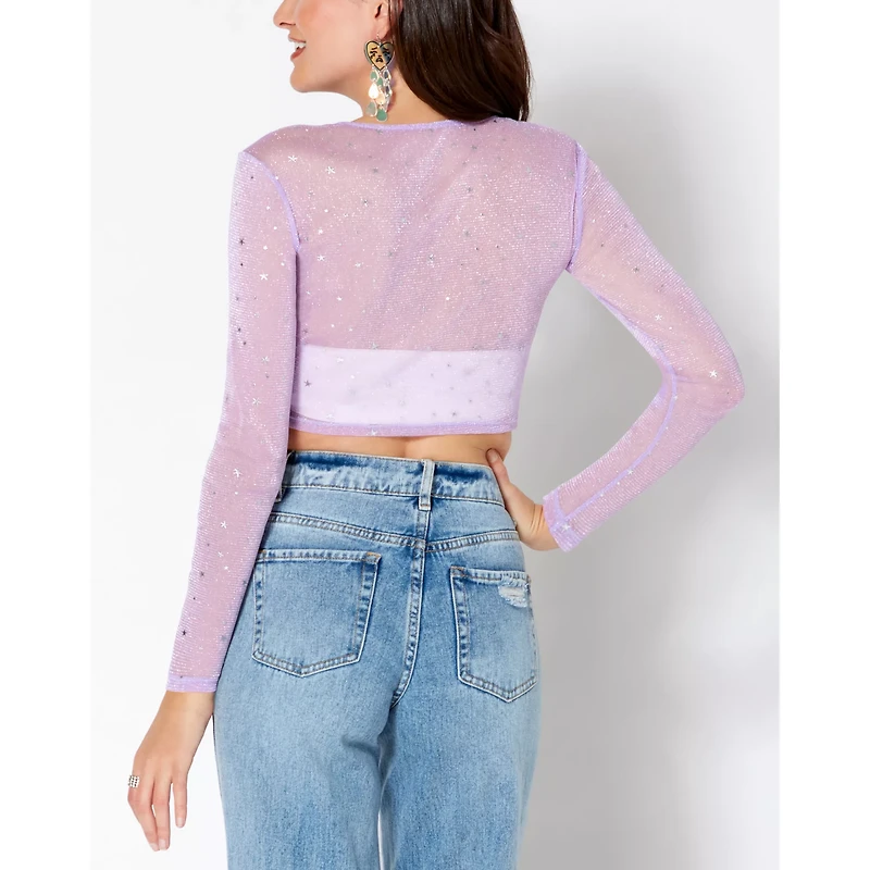 Lavender Celestial Sparkle Mesh Crop Top