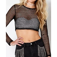Black Open Mesh Crop Top