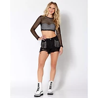 Black Open Mesh Crop Top