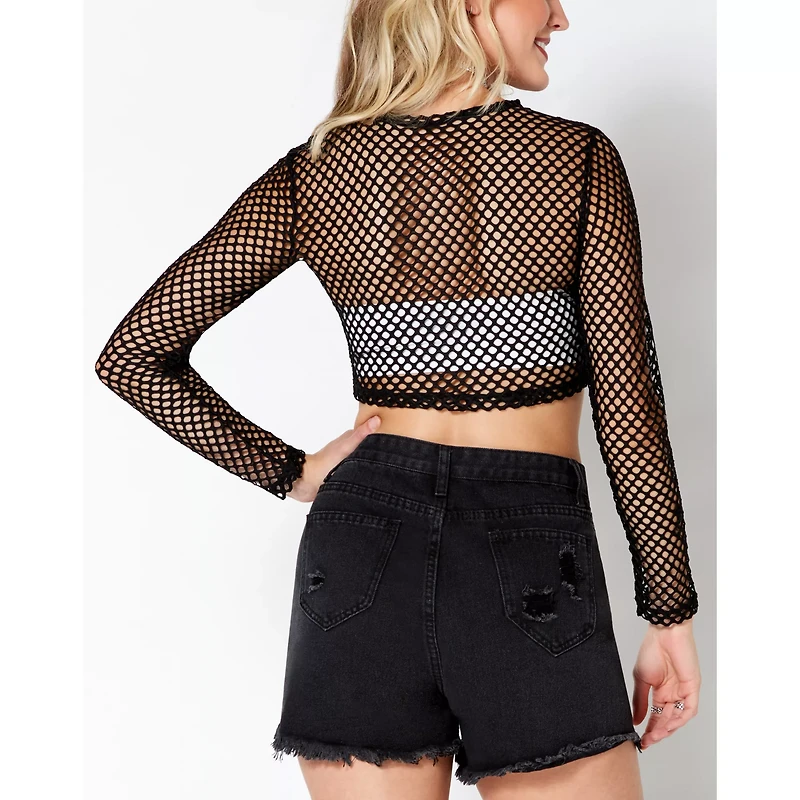 Black Open Mesh Crop Top
