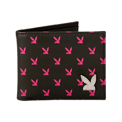 Black and Pink Rhinestone Playboy Bunny Bifold Wallet